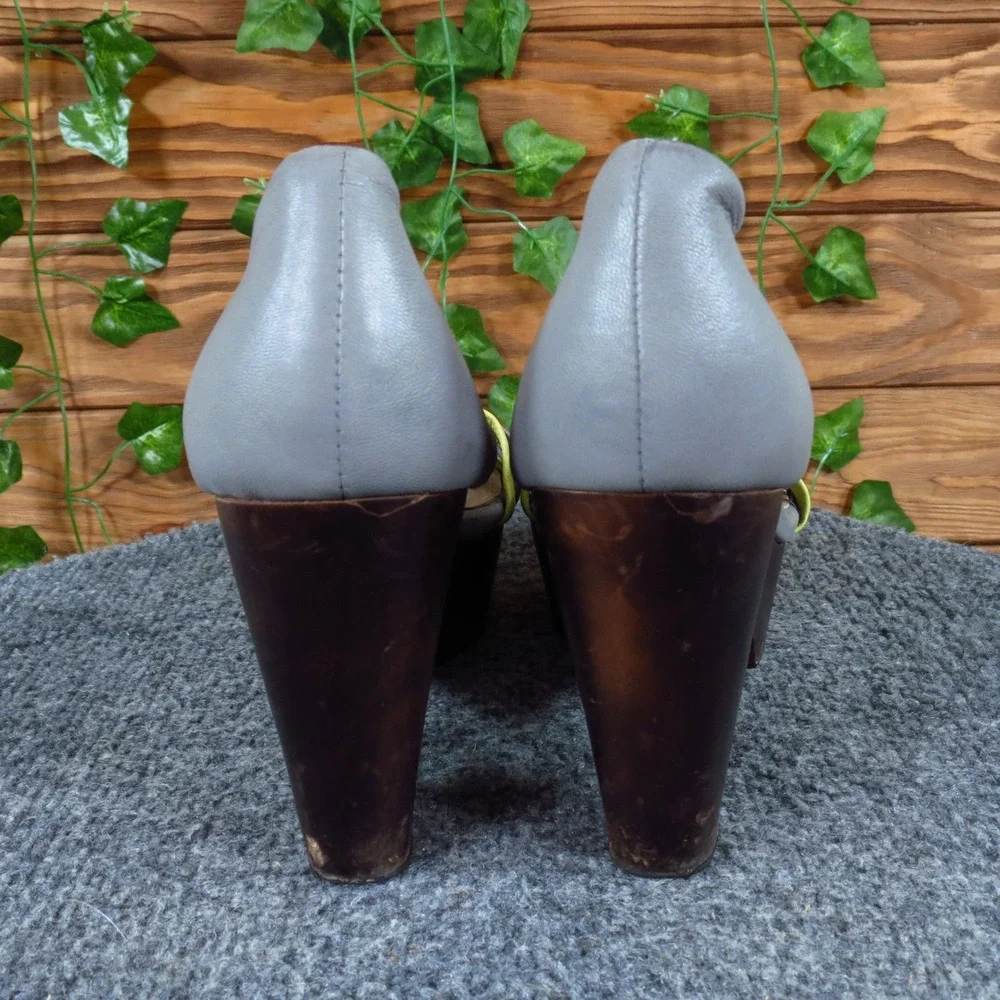FarylRobin Women Heel‎ Size 6.5 Fashion Strappy Platform Grey Yellow Leather